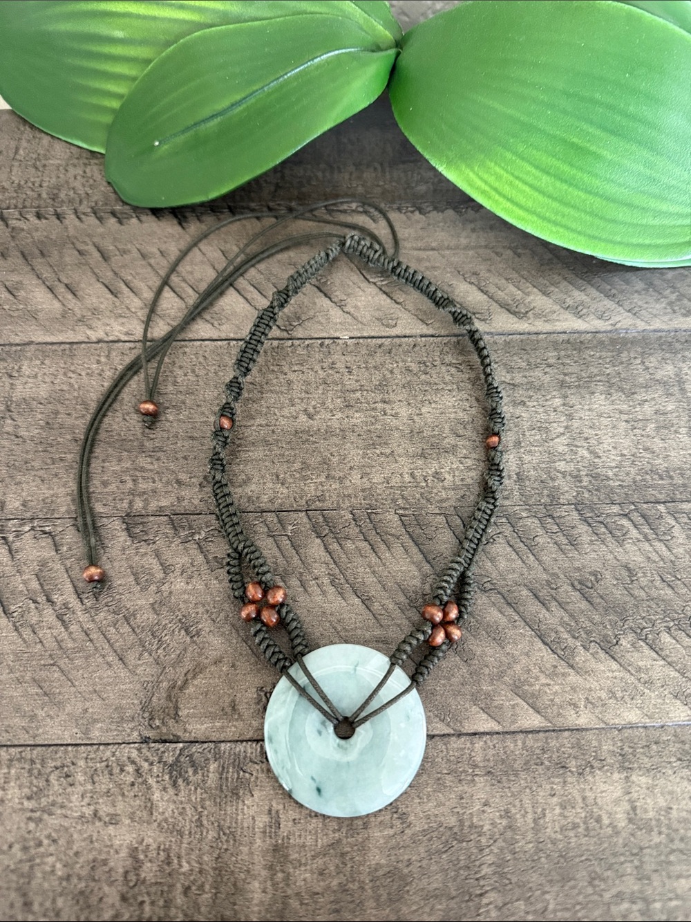Handcrafted Green Jade Donut Pendant Chocker